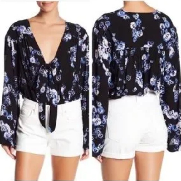 Free People Tops - Free People Black and Blue Floral Blouse